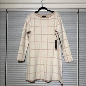Tahari Windowpane Knit Sweater Dress – Cream/Blush – Size L - NWT